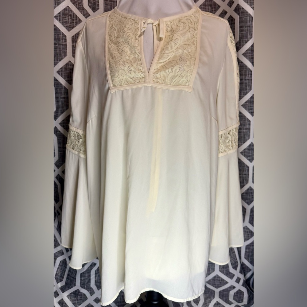 Lane Bryant Cream Embellished Tunic with Bib Collar